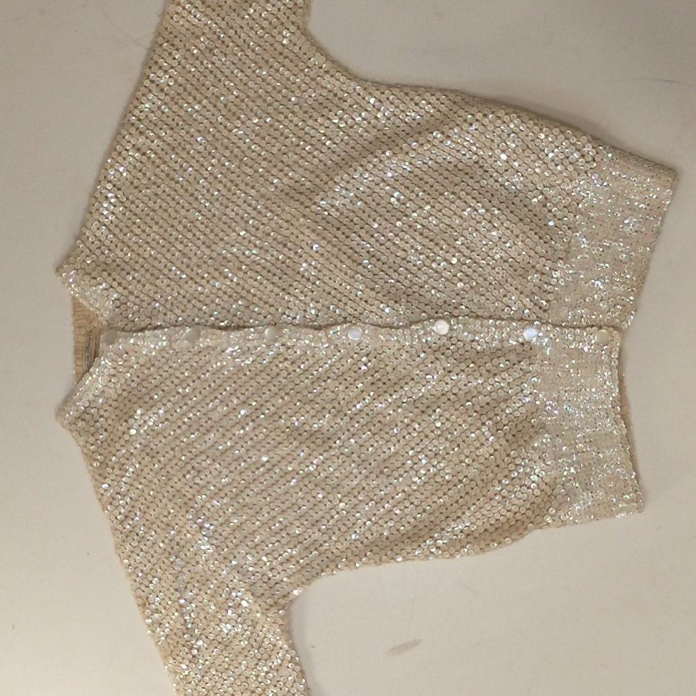 Vintage Sequin Cardigan Sweater 50s or Earlier Made In Italy Cream Iridescent - Picture 6 of 14